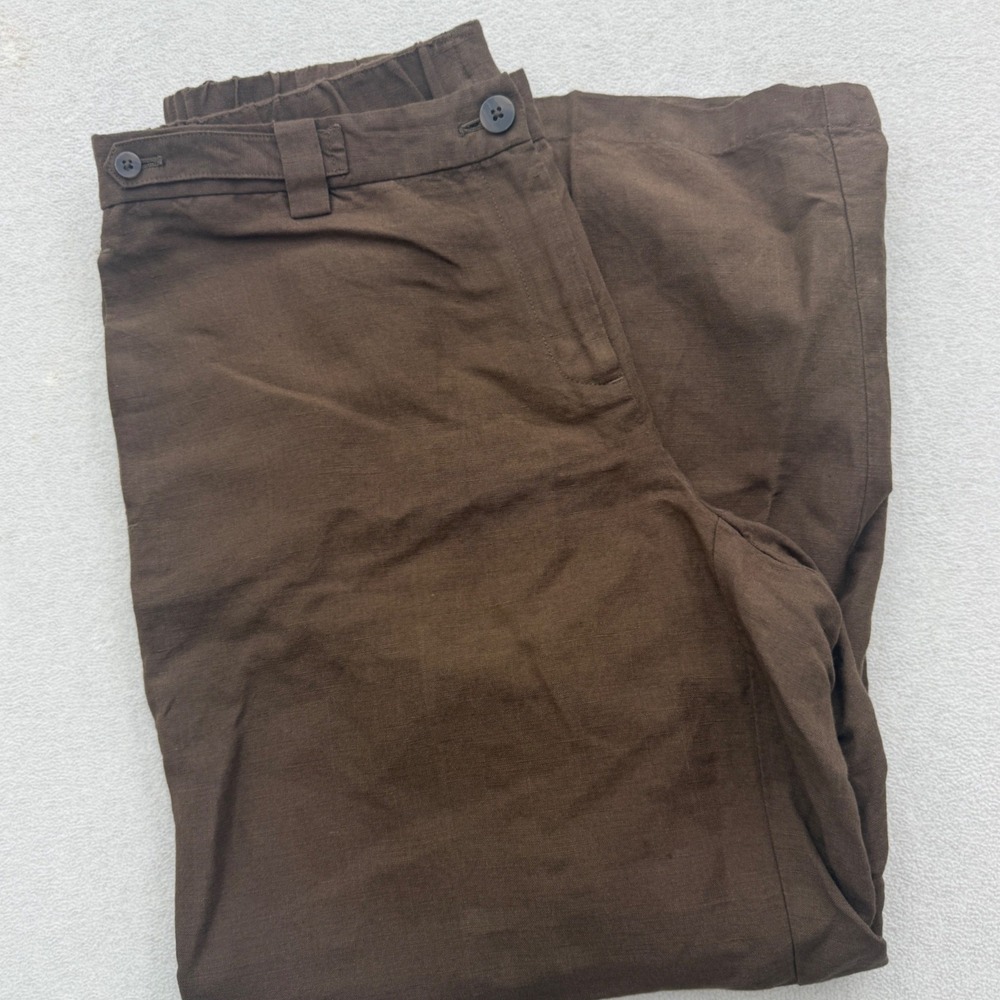 J. Jill Wide Leg Pants Womens 10 Brown Linen Blend Cropped Elastic Trousers